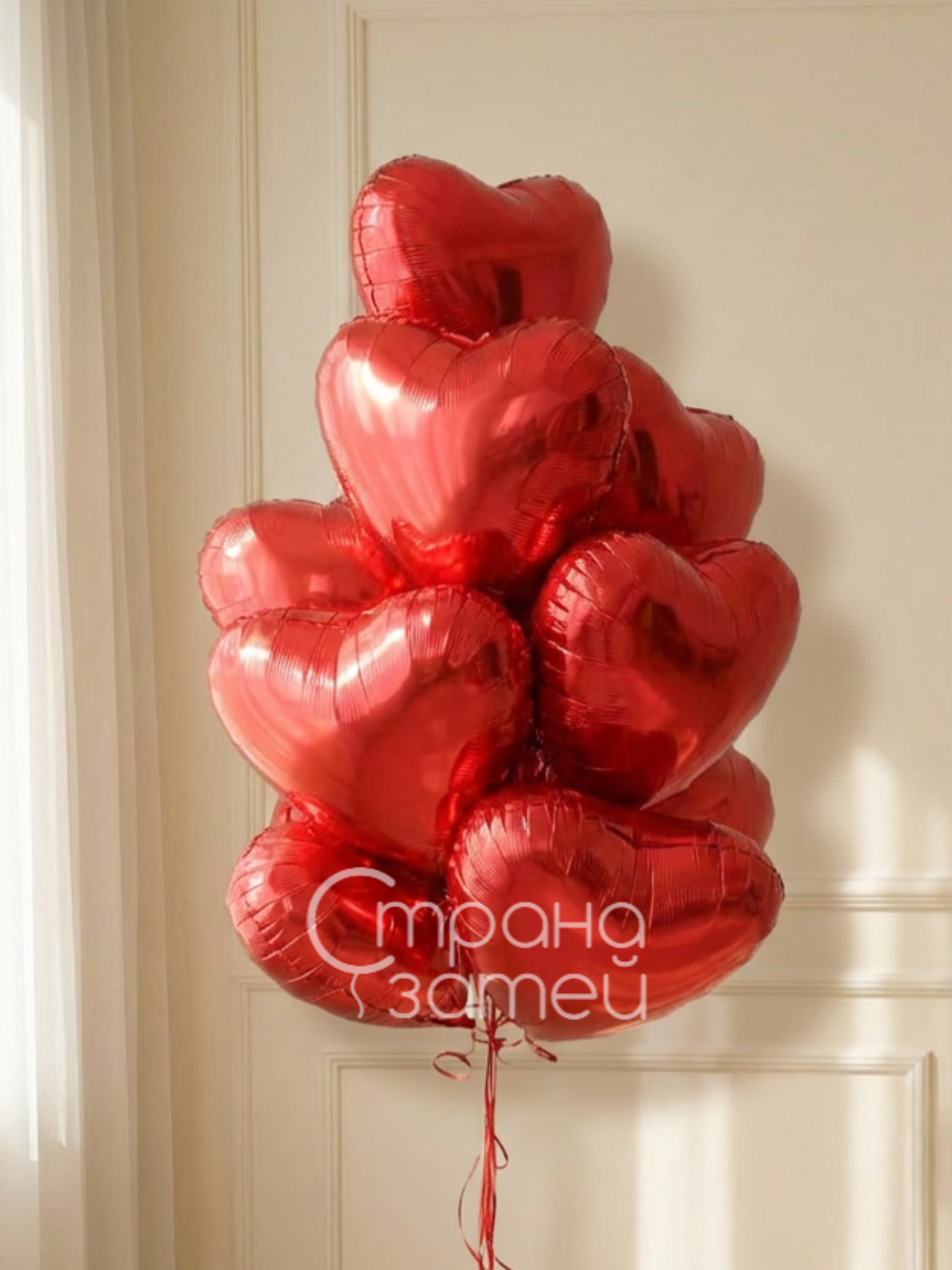 Photo_1769274336837 Фонтан из 10 красных фольгированных шаров‑сердец, Нижний Новгород