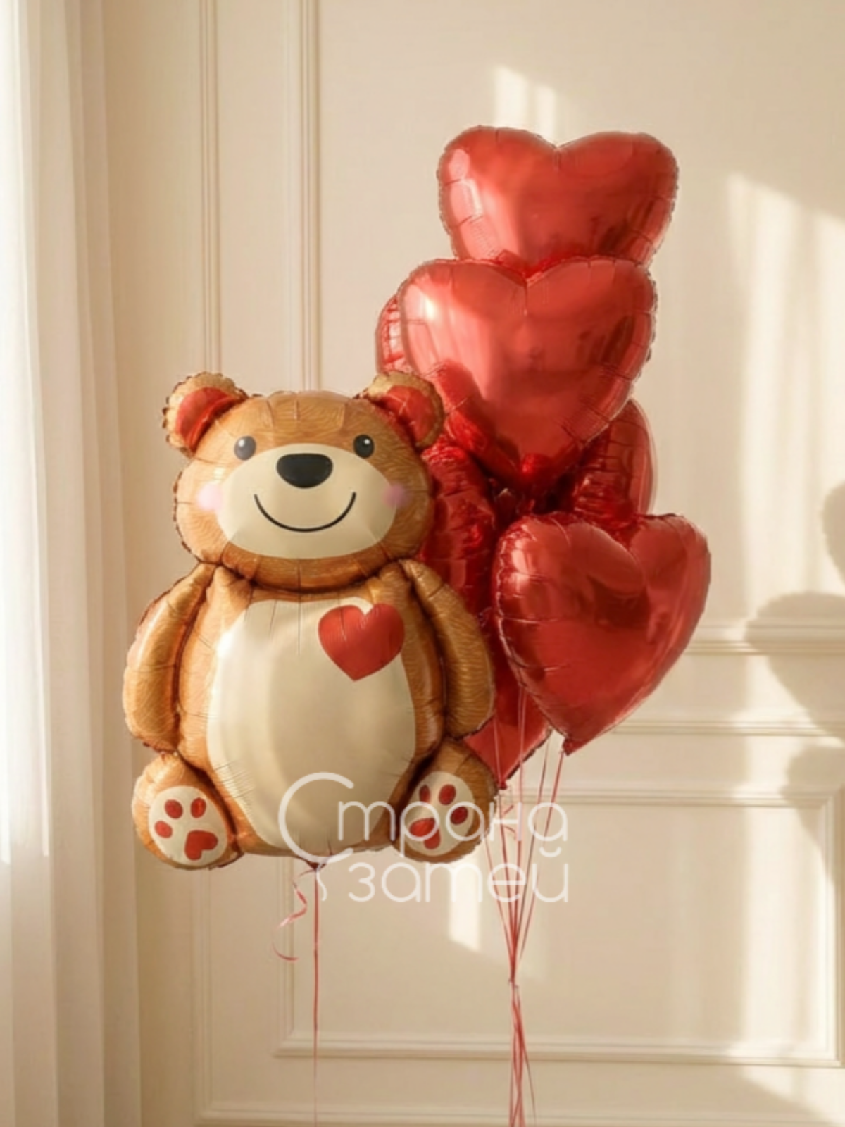 Photo_1769248391789 Сет шаров: большой фольгированный мишка с сердцем и букет красных сердец, Нижний Новгород
