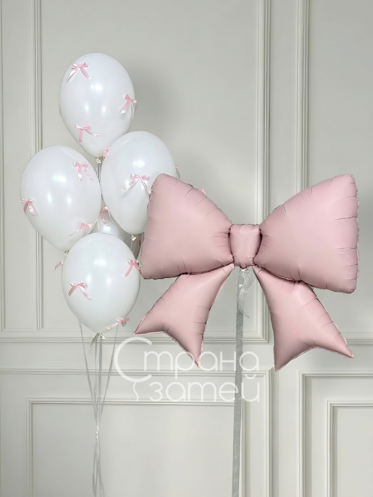 set-rozovyj-bantik-dlya-nee-nizhniy-novgorod.jpg Сет шаров «Розовый бантик», сатиновая фигура бант и пастельные шары для девочки и девушки, Нижний Новгород
