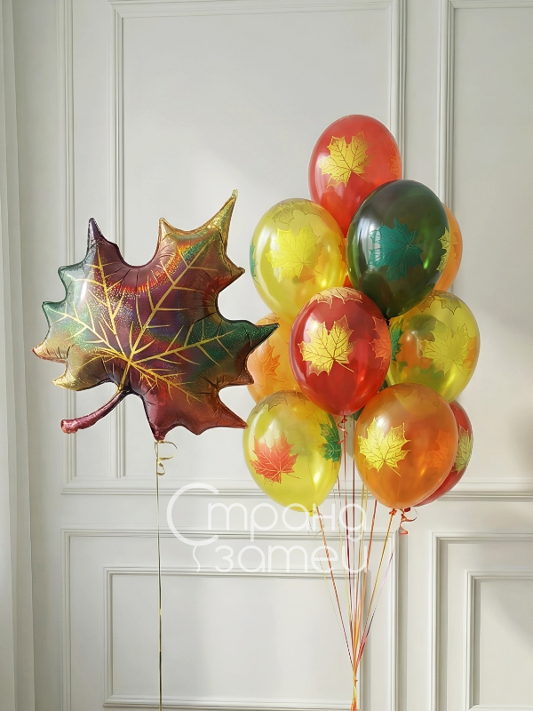 set-sharov-osenniy-zvonok-1-sentyabrya Сет шаров «Осенний звонок» на 1 сентября с кленовым листом, Нижний Новгород